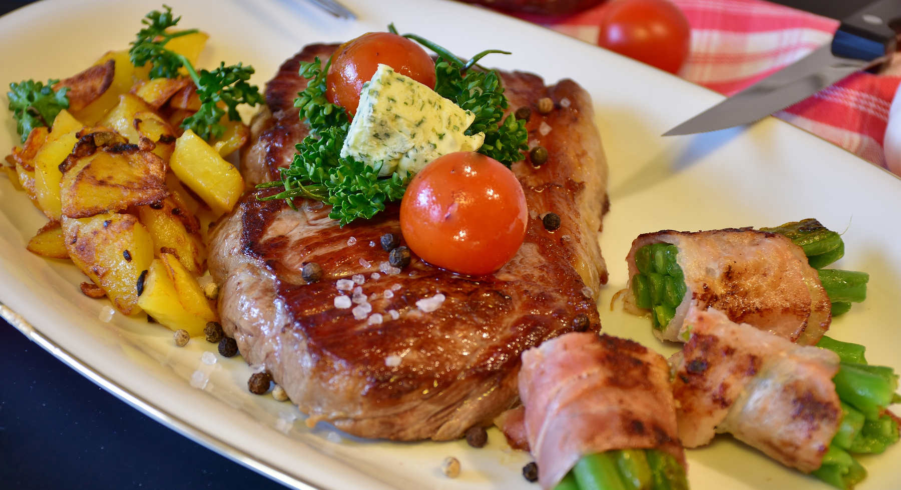 Meat With Potatoes And Rolled Bacon